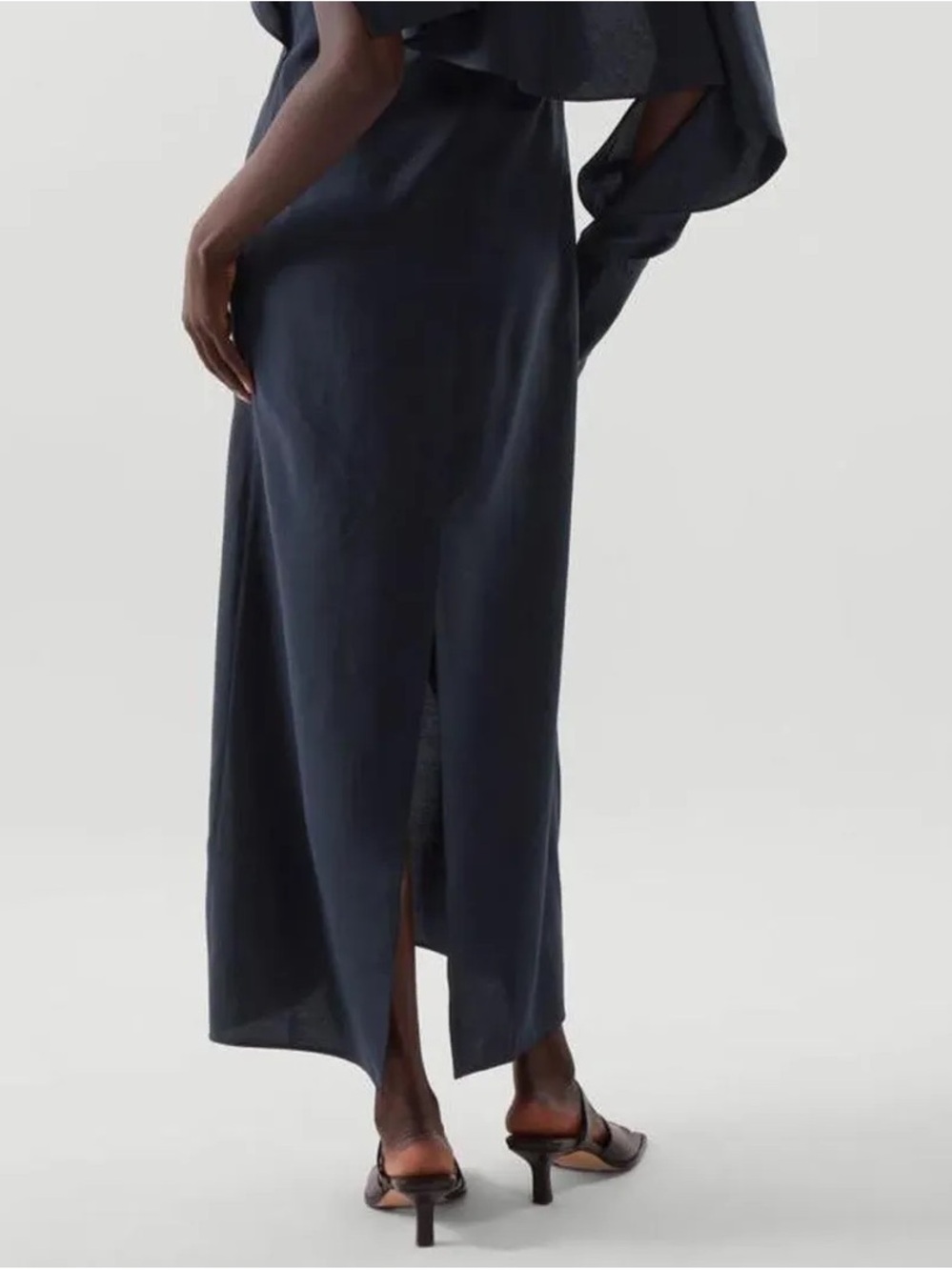 COS Navy Blue Asymmetrical Maxi Dress with Draped Shoulder 8 US - Picture 4 of 11